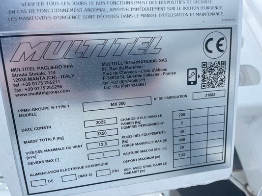 Nacelle sur camion Multitel MX200