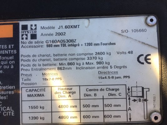 Chariot élévateur électrique Hyster J1.60XMT
