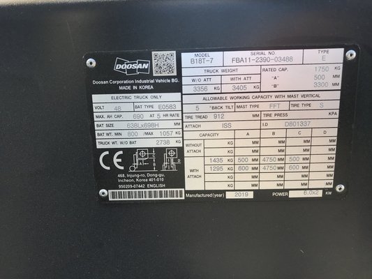 Chariot élévateur électrique Doosan B18T-7